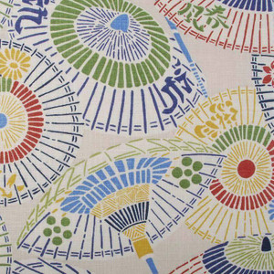 Duralee 21023-129 Primary Umbrellas w/ Chinese Script Linen Drapery Fabric