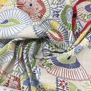 Duralee 21023-129 Primary Umbrellas w/ Chinese Script Linen Drapery Fabric