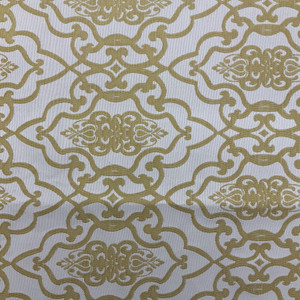 Golden Yellow Lattice Scroll on White Damask Upholstery / Drapery Fabric 54"W