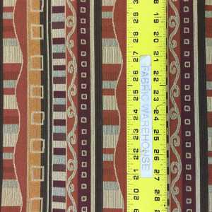 Geometric Decorative Stripes | Red / Orange / Brown | Upholstery Fabric | 60 W