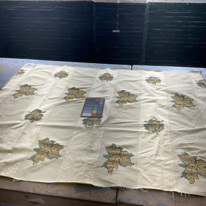 Leaf Motif in Tan / Green on Beige | Upholstery Fabric | 55 Wide | By the Yard