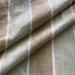 Striped Linen Weave in Brown and Green | Home Decor Fabric | 54 W | By the Yard
