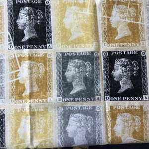 Postage Stamps in Gold, Tan, and Gray by Richloom | Home Decor Fabric | 56 Wide