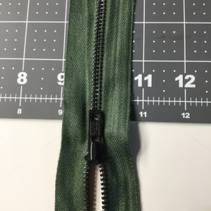 9 Inch Non Separating Military Green Pocket Zipper.   Metal Chain Zipper Style.