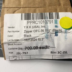 10.5 Inch Black, Coil Zipper.  Non Separating YKK Made in USA Military Spec.