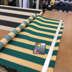 1.8 Yard Piece of Vintage Striped Sunbrella | Green / Yellow | Outdoor Awning / Upholstery | 46" Wide