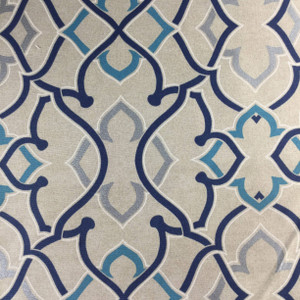 Linked Lattice by P/K Lifestyles | Blue, Silver, Beige | OUTDOOR Home Decor Fabric | Upholstery / Cushions | 54" Wide | By the Yard