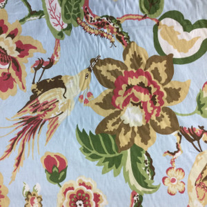 3.8 Yard Piece of Home Decor Fabric | Floral with Birds Blue / Red / Yellow / Green | Upholstery / Drapery | 54" Wide