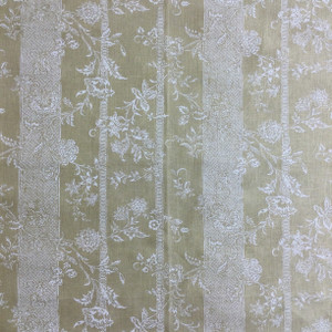 3.46 Yard Piece of Home Decor Fabric | Floral with Stripes Khaki / White | Upholstery / Drapery | 54" Wide