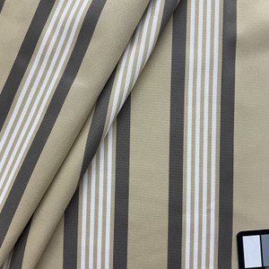 Gray / Beige / White Stripes | Seaside Stripes in Pebble by BELLA-DURA | Latex Backed | Indoor / Outdoor Fabric | WATER RESISTANT | 54" Wide | BTY