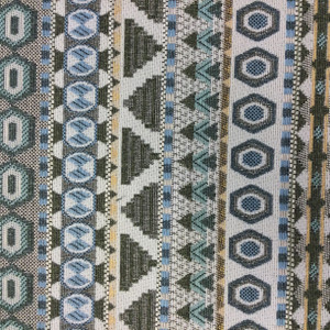 Seminole in color Treasure | Geometric Stripes | Blue / Brown / White | Heavyweight Upholstery / Slipcover Fabric | Jacquard | 54" Wide | By the Yard