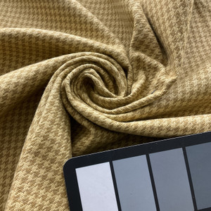 Kyle in color Ocre | Yellowish Tan Houndstooth | Upholstery / Drapery Fabric  | 54" Wide | By the Yard | Durable