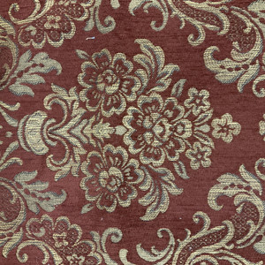 Ravello in Wine | Jacquard Upholstery Fabric | Floral Damask in Maroon / Tan | Heavyweight | 54" Wide | By the Yard