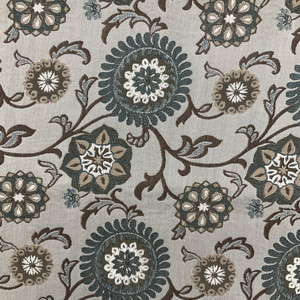 Voyager in Coblestone | Jacquard Upholstery Fabric | Floral in Brown / Teal / Gray | Heavyweight | 54" Wide | By the Yard