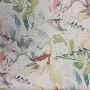 Aryna in Lily | Fleece-Backed Upholstery Fabric | Watercolor Floral in Green / Red / Grey | Heavyweight | 54" Wide | By the Yard