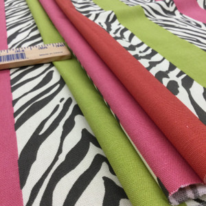 Zebra Stripe in Tropic | Lime / Pink / Red / Black / Off-White | Upholstery / Drapery Fabric | P/Kaufmann | 54" Wide | By the Yard
