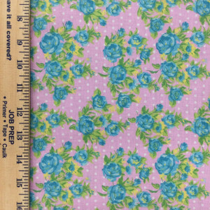 Rose Floral Quilting Fabric | Light Pink / Blue / Green | 100% Cotton | 44" Wide | By the Yard