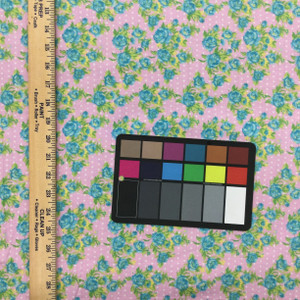 Rose Floral Quilting Fabric | Light Pink / Blue / Green | 100% Cotton | 44" Wide | By the Yard