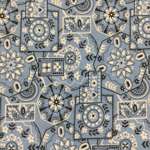 Bandana Design Quilting Fabric | Light Blue / White / Black | 100% Cotton | 44" Wide | By the Yard