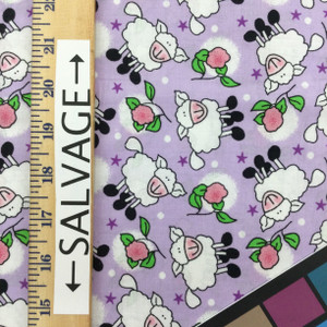 100% Cotton Quilting Fabric | Purple Pink Cartoon Sheep Floral | 44" Wide | By The Yard