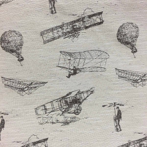 Regal | Flying Machines | Dusk | Jacquard Sketch Aircraft Upholstery Fabric