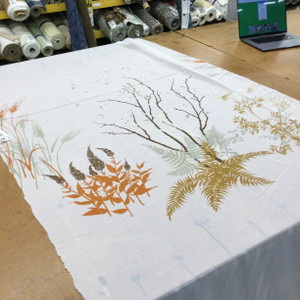 Fern Leaves and Branches in White / Orange / Green / Brown | Sheer Drapery / Apparel Fabric | 108" Wide | By the Yard