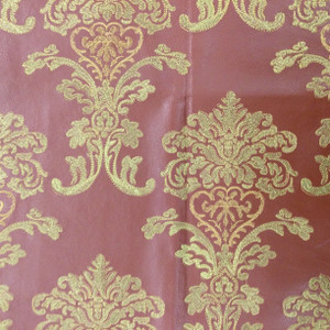 Dark Red Embroidered Damask Faux Leather | Vinyl Fabric | Upholstery / Bag Making | 54" Wide | By the Yard