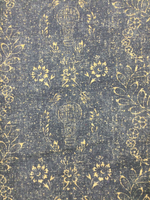 Floral with Hot Air Balloon | Denim Blue | Home Decor | Drapery Fabric | P. Kaufmann | 54" Wide | By The Yard