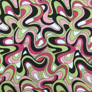 Wavy Abstract Printed Fabric in Pink / Green / Black / White | Home Decor / Upholstery / Curtains | 54" Wide | By the Yard