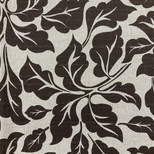 Chocolate Brown Leaf Print on Natural Basketweave Upholstery Fabric | Magnolia Home Fashions | Slipcovers | Drapery | By The Yard 54 inch Wide