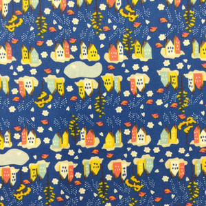 Tiny Houses in Blue / Yellow / White | Caravan by Blend | Quilting Fabric | 100% Cotton | 44 wide | By the Yard