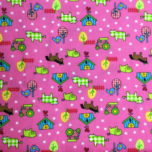 Barnyard Fun in Pink | Juvenile | Novelty | Quilting Fabric | 100% Cotton  | 44 wide | By the Yard