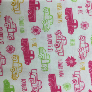 Vintage Delivery Truck in Raspberry/Lime/ Gold | P and B Boutique | Quilting Fabric | 100% Cotton  | 44 wide | By the Yard |