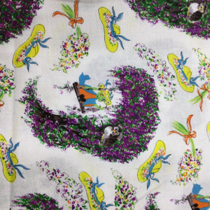 Fancy Frog Under Tree in Cream / Purple / Yellow | Quilting Fabric | 100% Cotton | 44 wide | By the Yard