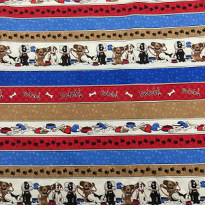 Fetch Dogs Border Print in Blue / Red / Brown | Quilting Fabric | 100% Cotton | 44 wide | By the Yard