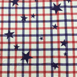 Navy Blue Windowpane Stars on Cream | Red White and Blue | Quilting Fabric | 100% Cotton | 45 inch Wide | By The Yard