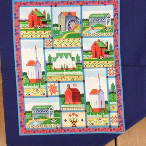 Jim Shore Village Farm Panel 34x44 | Blue / Red / Green | Quilting Fabric | 100% Cotton | 44 wide | By the Panel