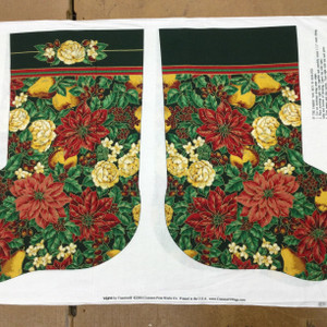 Red Poinsettia Floral Christmas Stocking Panel | Cranston Village | 36x44 Inch | 100 % Cotton  | Quilting Panel