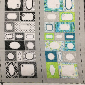 Labels Panel 36x44 | Black / White / Blue / Green | Quilting Fabric | 100% Cotton | 44 wide | By the Panel