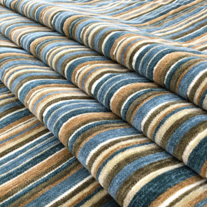 Striped Raised Chenille Velvet in Dark Blue and Brown | R-DIXON BLUESTONE| Upholstery Fabric | Regal Fabrics Brand | 54 inch Wide | By the Yard