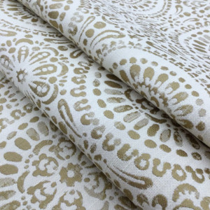 Medallion Geo Jacquard in Bronze and Cream | R-MANDY STRAW | Upholstery Fabric | Regal Fabrics Brand | 54 inch Wide | By the Yard