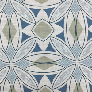 Large Scale Modern Geo Fern in Blue / Grey / Linen | R-MEYER AEGEAN | Upholstery Fabric | Regal Fabrics Brand | 54 inch Wide | By the Yard