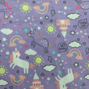 Unicorns and Castles in Purple and Pink | Juvenile Flannel Fabric | 44 Wide | 100% Cotton | By The Yard 136