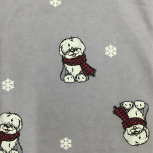 Sheepdog in Scarf | Grey / Red | Juvenile Flannel Fabric | 44 Wide | 100% Cotton | By The Yard 140