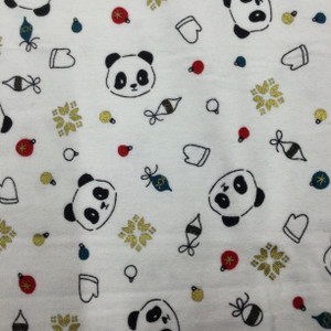 Holiday Pandas in White / Red / Gold | Juvenile Flannel Fabric | 44 Wide | 100% Cotton | By The Yard 190