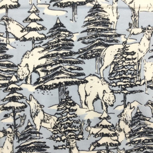 Winter Forest Animals in Blue / White / Black | Juvenile Flannel Fabric | 44 Wide | 100% Cotton | By The Yard 199