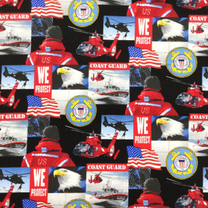 Coast Guard in Black / Red / Blue | Quilting Fabric | 100% Cotton | 44 wide | By the Yard 5111