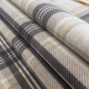 Tartan Plaid Velvet Fabric, Green / Taupe / Grey