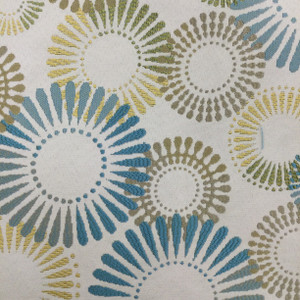 Grand Carousel in Turquoise | Upholstery & Heavy Curtain Fabric | Decorative Circles in Turquoise Blue / Gold / Off White | 54 wide | By The Yard