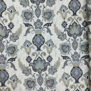 Grand Palace in Indigo |  Upholstery & Heavy Curtain Fabric | Jacquard Floral in Blue / Cream / Taupe | 54 wide | By The Yard